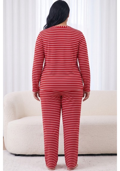 Siyah İnci Büyük Beden Battal Boy Viskon Örme Pijama Takım I26240954 Kırmızı Siyah İnci Büyük Beden Battal Boy Viskon Örme Pijama Takım I26240954 Kırmızı