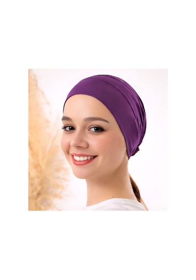 Melodi Scarf Tesettür Silikonlu Kaymaz Bone - Likralı Bağlamalı Bone - Sıkmayan Rahat Nefes Alan Kumaş Mor