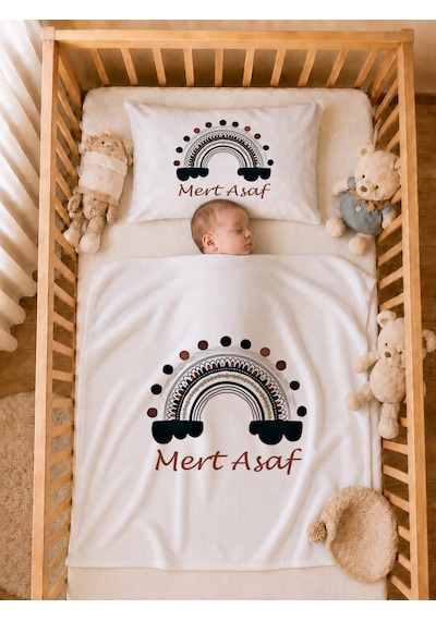 Pia Baby İsme Özel Erkek Bebek Hastane Çıkışı 12 Parça %100 Pamuk Organik Baskılı Kese Hediyeli Set 108611k0x Ekru