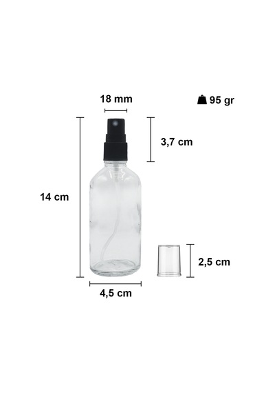 Afracam Şeffaf 100 Ml Kapaklı Sprey Dezenfektan Cam Şişe 20 Adet Siyah
