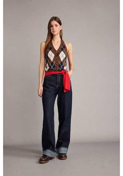Defacto Slim Fit Dar Kesim Halter Yaka Baklava Desenli Yelek G7503ax25wnbn214 Kahve-bn214