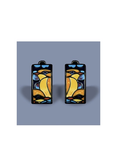 Glaze Bird El Yapımı Emaye 925 Ayar Gümüş Özel Tasarım Siyah Spinel Kuş Etnik Küpe Turkuaz - Gri
