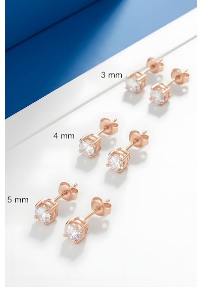 Zirkon Taşlı Tek Taş Model Üçlü Gümüş Küpe Set Rose Rengi Gümüş