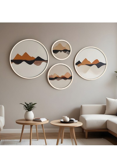 Huhuli Ahşap Çerçeveli Modern 4'lü Yuvarlak Tablo Seti Huhu298