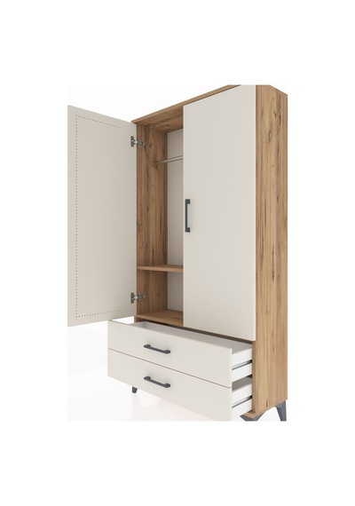 Arges Dolap 2 Raflı 2 Çekmeceli Tek Askılı 88x30x163 Çam-aytaşı Çam