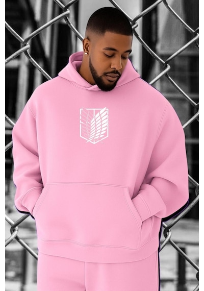 Benroma 3 İplik Penye Titan Baskılı Büyük Beden Sweatshırt Pembe
