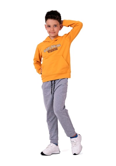 Mnk Baby & Kids Erkek Çocuk Worldwide Winner Nakışlı Kanguru Cepli Kapüşonlu Eşofman Takımı Sarı