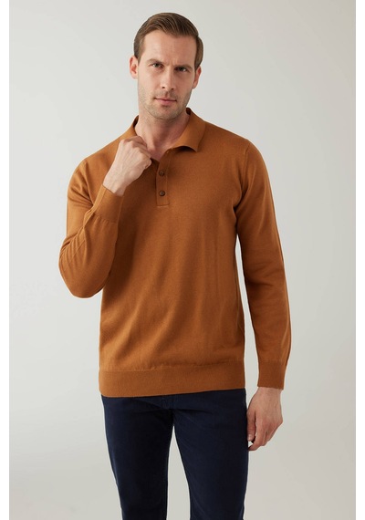 Erkek Hardal Pamuklu Polo Yaka Triko