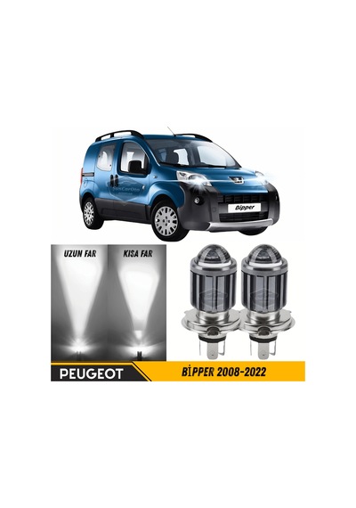 Peugeot Bipper 2008-2022 Uyumlu Mercekli Far Ampulü Led Xenon Beyaz Renk Far Şimşek Etkili Csp Led Lamba Uzun Kısa 2 Adet Takım