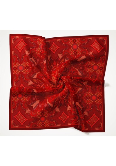 Silk Home Viskon Velora Eşarp Kırmızı Nar Çiçeği Desenli Tok Duruşlu Dört Mevsim 90x90 Çok Renkli