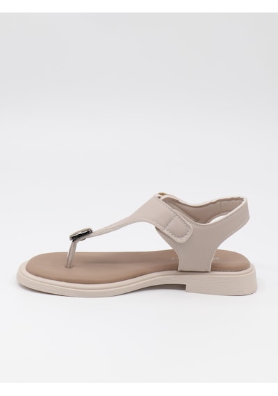 Nesilshoes Nesil Shoes Dvm 219 Bej Tokası Cırtlı Parmak Arası Sandalet