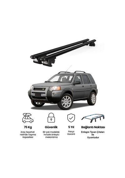 Venüs Land Rover Freelander 1997-2007 Uyumlu Siyah Ara Atkı Port Bagaj Tavan Barı