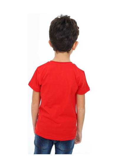 Toontoy Kids Toontoy Erkek Çocuk Baskılı Bisiklet Yaka Kısa Kollu Tişört Kırmızı