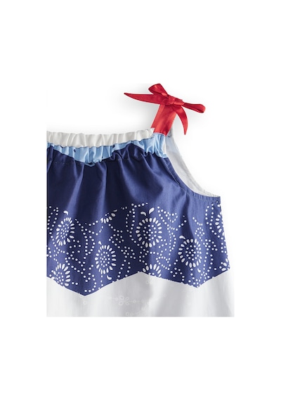 Denokids Lacivert Beyaz Desenli Poplin Kız Çocuk Elbise Renkli Çok Renkli