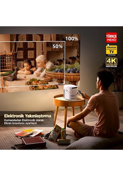 Vankyo H300A AndroidTV 4K Destekli AutoFocus+AutoKeystone 6G Wi-Fi+5.2BT Beyaz Projeksiyon Cihazı