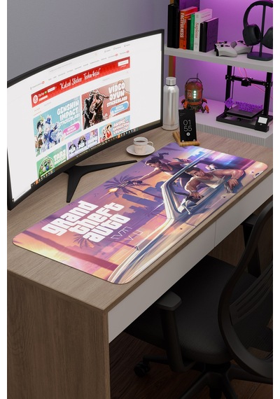 Gta 6 Kaymaz Dikişli Kauçuk Oyuncu Mousepad V2 - 90x40 Xxl Gaming Mouse Pad Fare Altlığı
