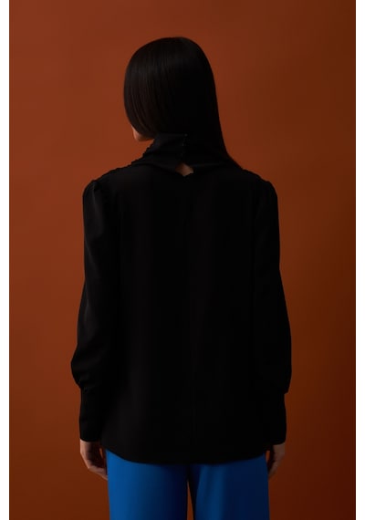 Sateen Drape Detaylı Bluz - Siyah