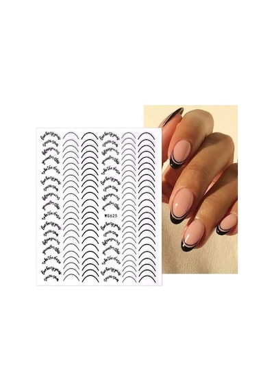 Oval Siyah French Tırnak Stıcker Wg625