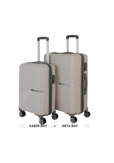 Mçs Bavul Orta Ve Kabin 2li Set Kırılmaz Silikon Valiz V374 Kemik/gri Kemik
