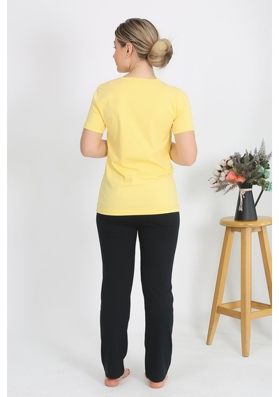 Akbeniz Kadın Kısa Kol Pamuk Penye Pijama Takım Sarı 4215-sarı Sarı