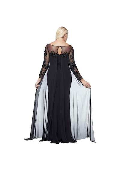 Moda Berray 8028 Uzun Kollu Arkası Şifon Kuyruklu Abiye Elbise Siyah Siyah