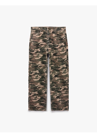 Koton Rahat Kalıp Pamuklu Cepli Kamuflaj Desenli Baggy Jean Pantolon Kahverengi Desenli 7wam40276nd