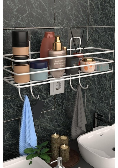 Risingmaber Metal Beyaz Yapışkanlı Banyo Düzenleyici Raf, Şampuanlık Duş Rafı Ve Organizer Mt119b Diğer