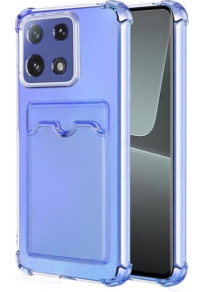 Redmi Note 13 Pro 5G Kılıf Darbe Emici Köşe Korumalı Kartlıklı Cüzdanlı Silikon Kapak Mavi