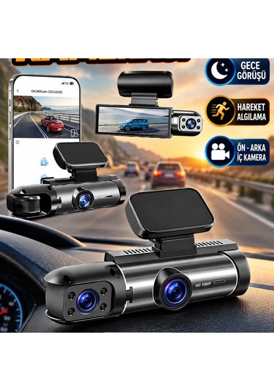 Full Hd 1080p Sürüş Kamerası Video Kaydedici Arka Ve İç Kamera Hareket Algılama Gece Görüşlü