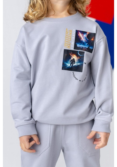 Zeyland Uzay Baskılı Basic Erkek Çocuk Sweatshirt - Gri