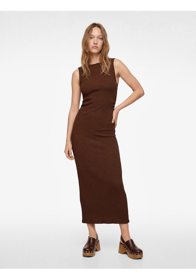 Koton Bürümcük Kolsuz Dik Yaka Midi Bodycon Elbise Kahverengi 6sal80003ık Kahve