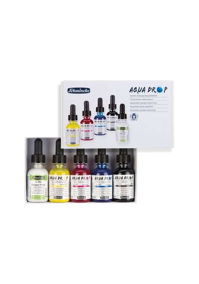 Schmincke : Aqua Drop Sıvı Sulu Boya Seti 5 Renk X 30 Ml + Opaque White