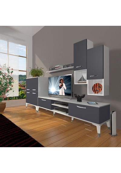 Decoraktiv Eko 6da Mdf Dvd Silver Tv Ünitesi Tv Sehpası - Beyaz Antrasit Beyaz - Antrasit Decoraktiv Eko 6da Mdf Dvd Silver Tv Ünitesi Tv Sehpası - Beyaz Antrasit Beyaz - Antrasit