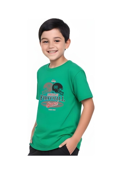 Panios Kids American Football Baskılı Erkek Çocuk Kısa Kollu T-shirt Yeşil