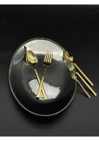 60 Prç Yemek Bıçaksız 12 Kişilik Çatal Kaşık Seti Gold