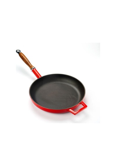 Lava Döküm Yuvarlak Kızartma Tavası Döküm Demir Ve Ahşap Saplı Çap Ø 28cm. Teşhir