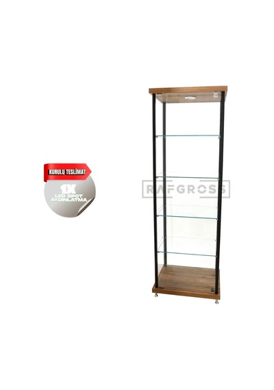 Kurulu Teslimat Camlı Dolap Camlı Vitrin Ceviz 30 x 50 x 175 CM