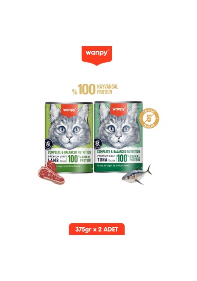 2li Tahılsız Kedi %100 Gerçek Et Proteinli Kuzulu & Ton Balıklı Konserve 2adet 375 Gr