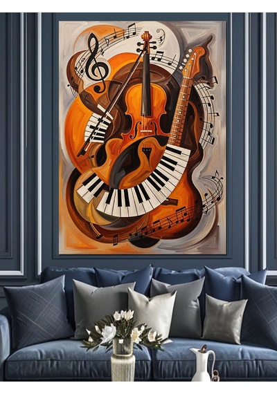Ahşap Tablo Gitar Müzik Aleti Soyut