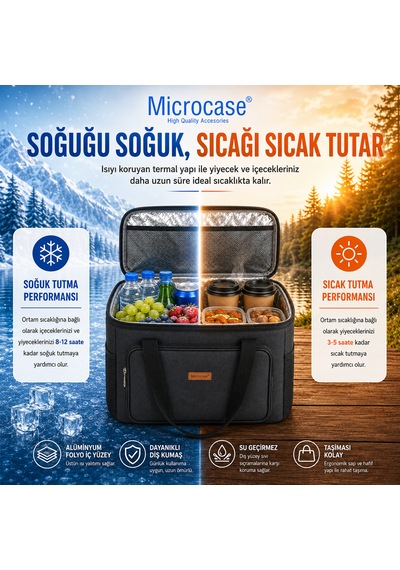 Microcase 40 LT 5 Gözlü Termos Çanta Isı Yalıtımlı Piknik Kamp Plaj Balıkçı Soğutucu Çanta AL5622