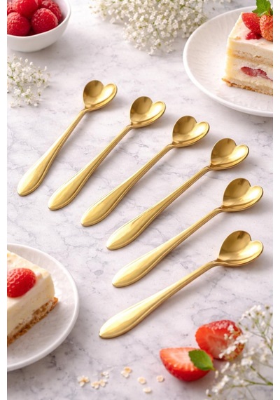Qerhome 6'lı Elegance Serisi Çay & Kahve Kaşığı Gold Velvet Model Altın