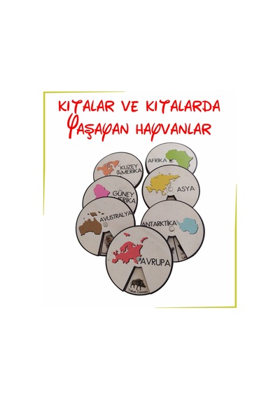 Ahşap Renkli Kıtalar Ve Kıtalarda Yaşayan Hayvanlar