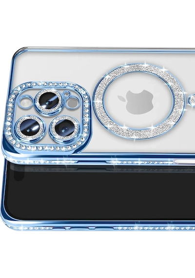 Newface - 653 - Apple iPhone Uyumlu 16 Pro Max Kılıf Joke Simli Magneticsafe Kılıf - Csmo-tex - - Mavi