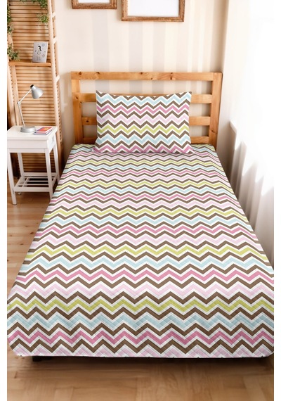 Geometrik Zigzag Pembe Genç Odası Tek Kişilik Pike Takımı-pastel Mavi Kahve 160x220 Cm Yatak Örtüsü Kahverengi