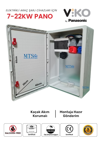 22kw + 7.4kw Viko Panasonic Ip66 Kilitlenebilir Kombinasyon Kutusu Panosu 5x32a + 3x32a + 220v Tesla Togg Uyumlu 22kw - 7.4kw