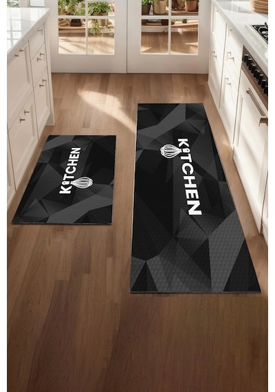 Valerine Life Kitchen Siyah Mutfak Matı Halısı Yıkanır Kaymaz Taban Sıvı Geçirmez Tezgah Önü Paspası Siyah