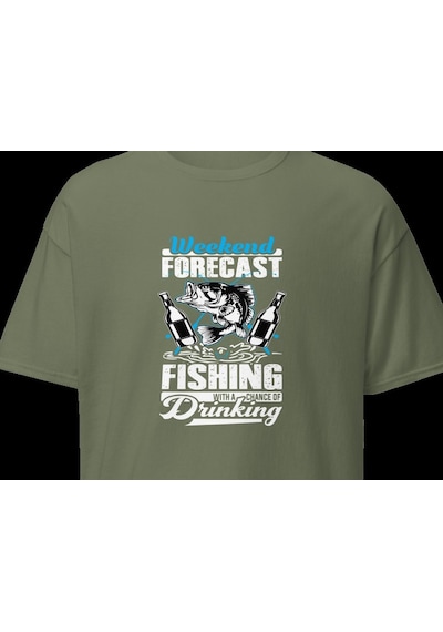 Wildstyle Fresh Fishing Renkli Balık Balıkçılık Deniz Baskılı Unisex Bisiklet Yaka Pamuklu Tişört Haki