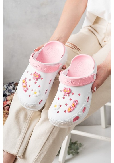 N Moda Unisex Deniz Sabo Doktor Hemşire Hastane Confort Sandalet Beyaz - Pembe