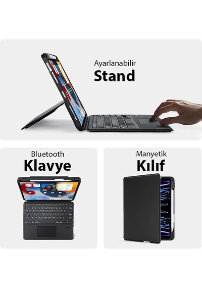 Dux Ducis iPad Uyumlu Pro 12.9 Dk Series Kablosuz Bluetooth Klavye Touchpad Kılıf- 5775 Tablet Kılıfı