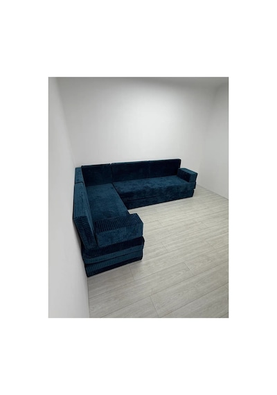Premium Kadife Kumaş, Konforlu Yer Kanepesi ,modüler Şark Köşesi Takımı - Mavi - 40 Cm- L Set